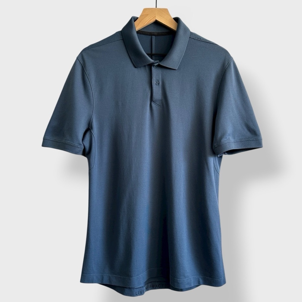 Lululemon Men’s Tech Pique Polo Shirt Medium Blue Live In Practice Performance - Picture 2 of 11